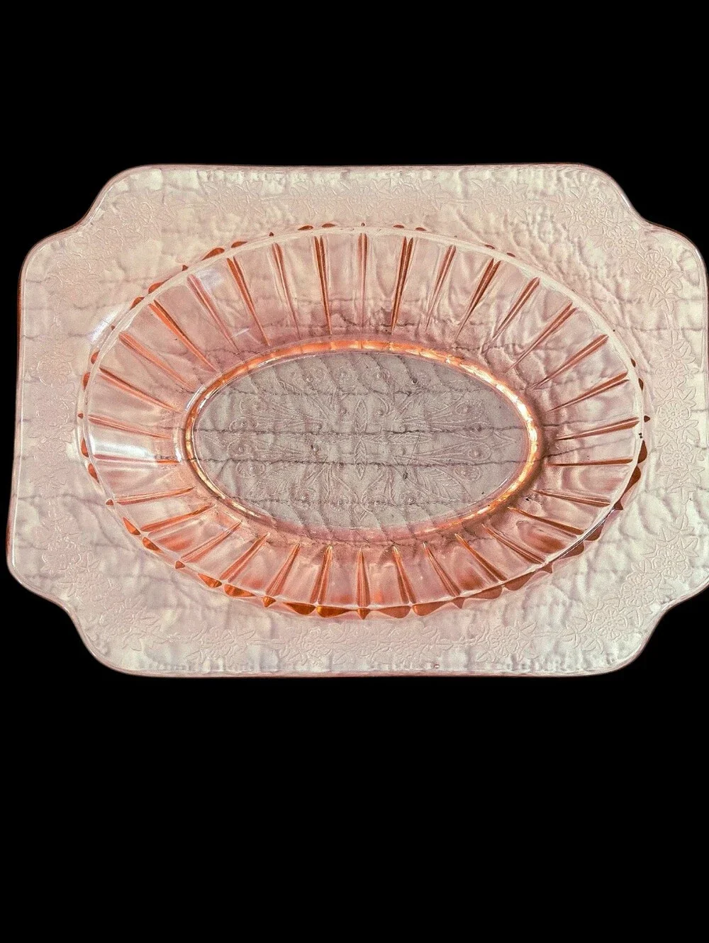 Vintage Jeannette Pink Depression Glass Adam Pattern Oval Serving Bowl 9.75